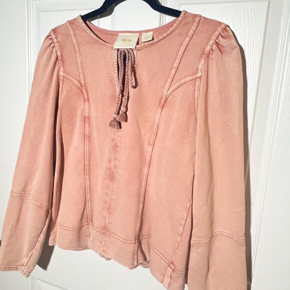 Pink Anthropologie Maeve Jeanne Puff Sleeve Sweatshirt Top - Picture 2 of 11